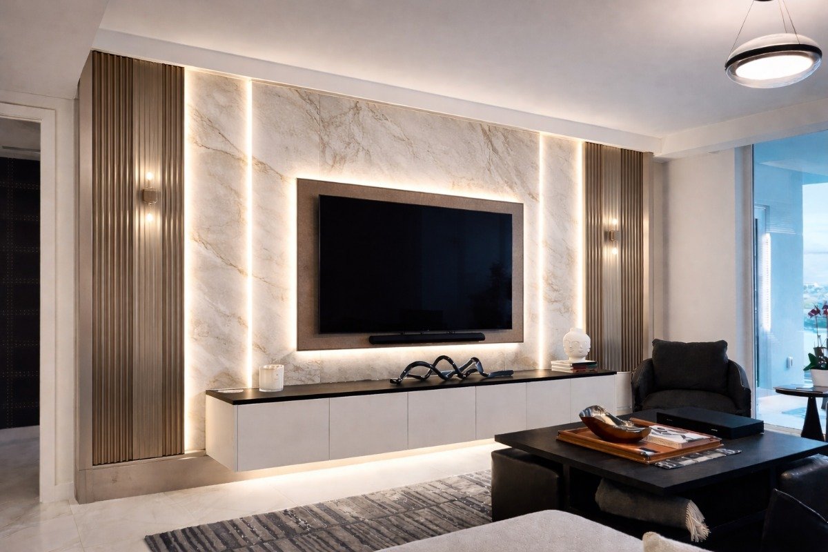 Living room with modern marble